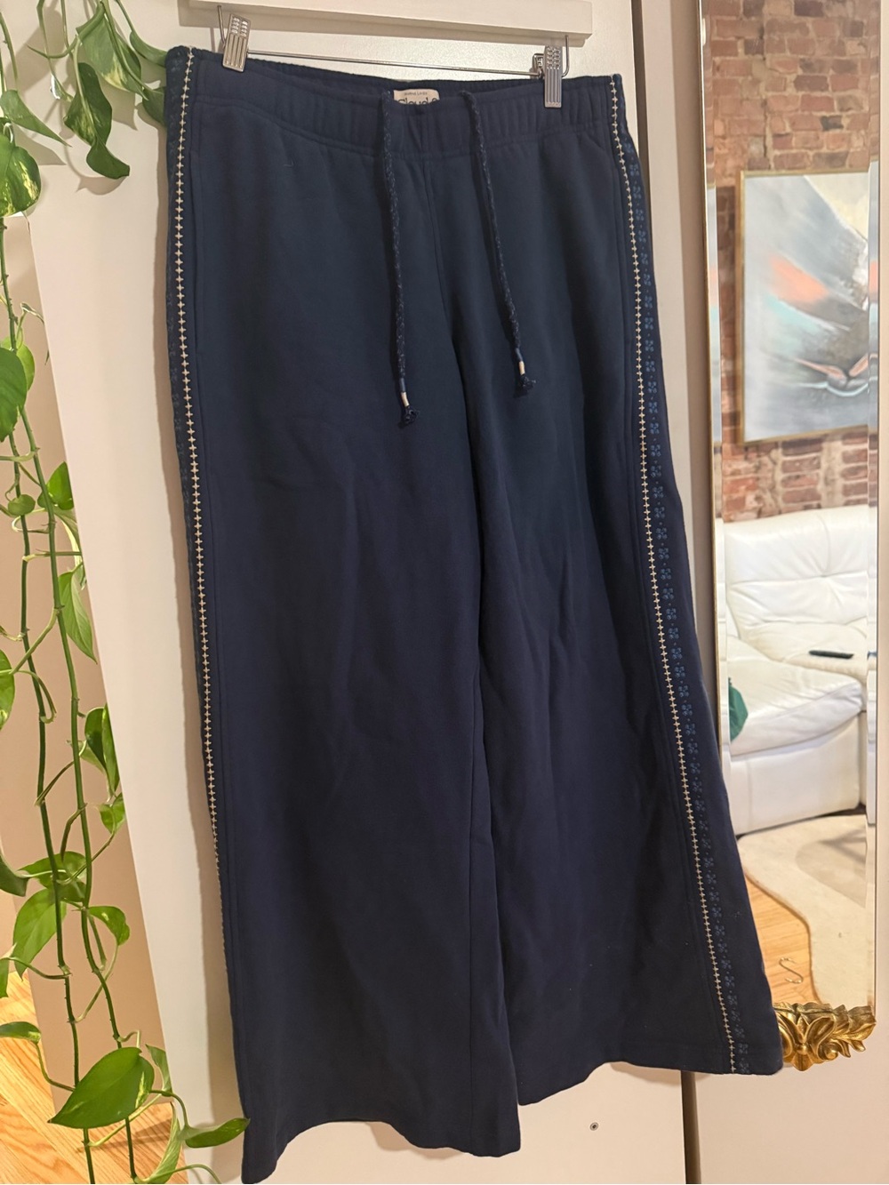 Marine Layer Navy Wide-Leg Joggers with Side Trim